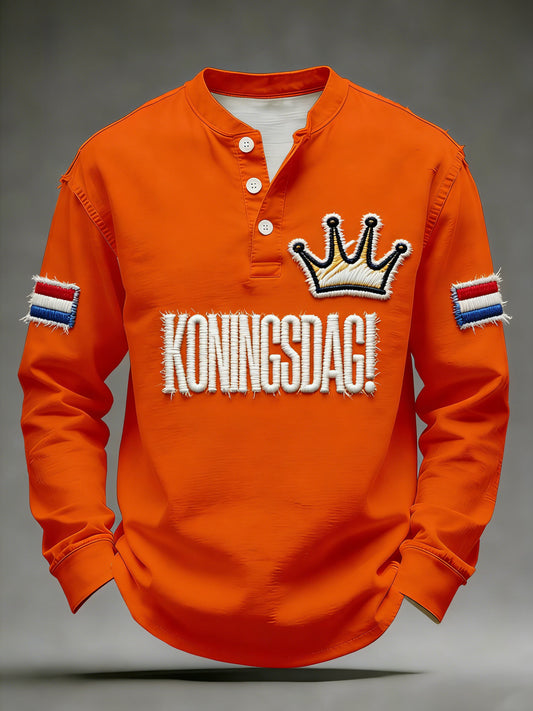 Heren T-shirt met lange mouwen en print voor de Nederlandse Koningsdag