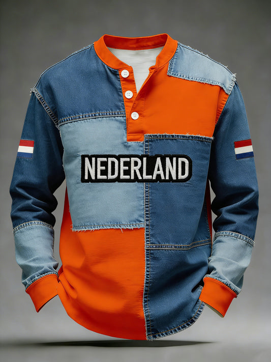 Nederlandse koningsdagprint heren T-shirt met lange mouwen