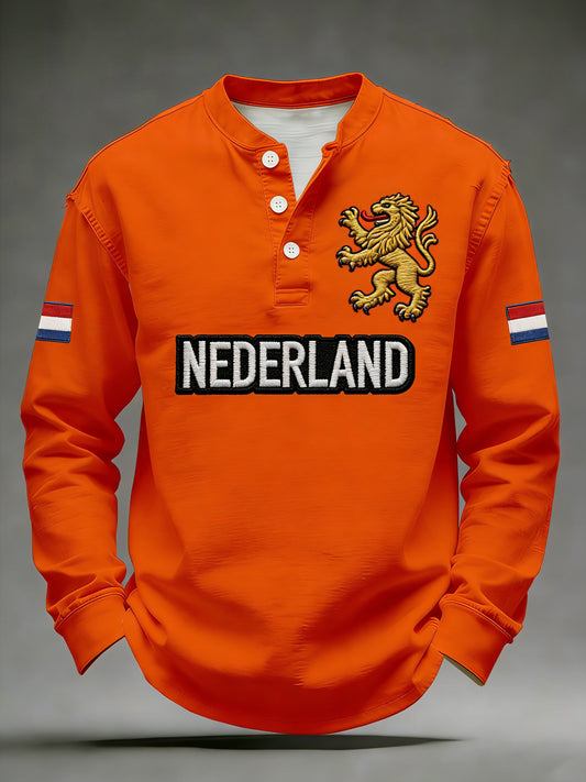 Heren T-shirt met lange mouwen en print voor de Nederlandse Koningsdag