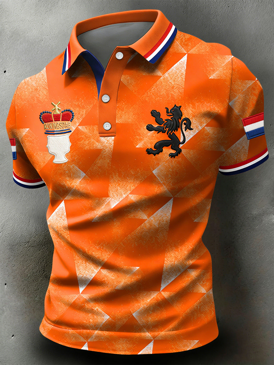 Retro Nederlands Koningsdag Geometrisch casual poloshirt
