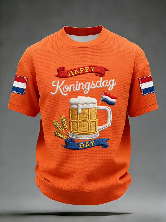 Retro Nederlands Koningsdagfeest Casual Wafel T-shirt