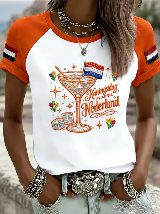 Dames Vintage Nederlandse Koningsdag Bierpul Casual T-shirt