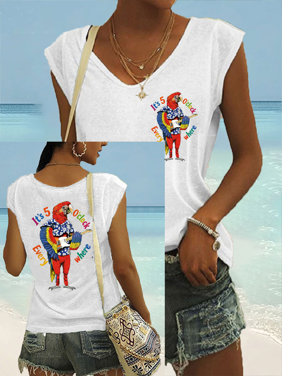 Dames Jimmy Buffet stijl Het is 5 uur overal gekleurd katoen T-shirt
