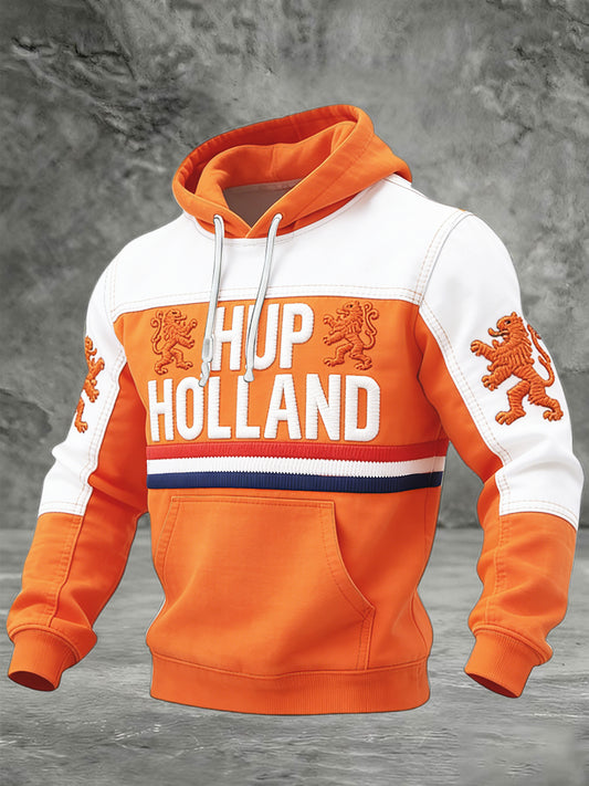 Nederlandse koningsdag patchwork print casual sweatshirt met capuchon