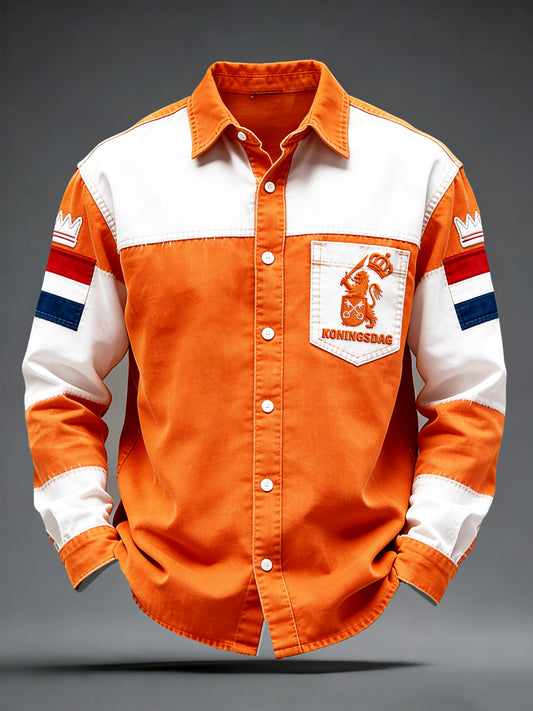 Nederlands koningsdag patchwork print casual shirt met lange mouwen