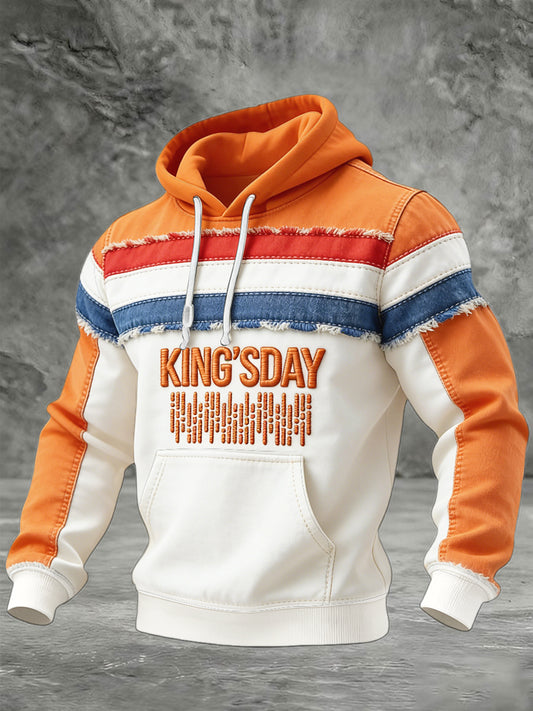 Heren Nederlandse Koningsdag patchworkprint casual sweatshirt met capuchon