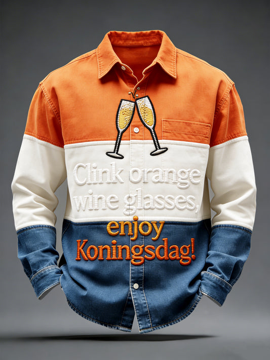 Nederlandse Koningsdag Gestreept Patchwork Print Casual Overhemd