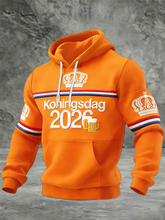 Nederlandse koningsdag 2026 print oranje casual sweatshirt met capuchon