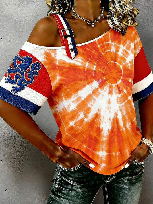 Dames Nederlandse Koningsdag-herdenkingsprint casual T-shirt