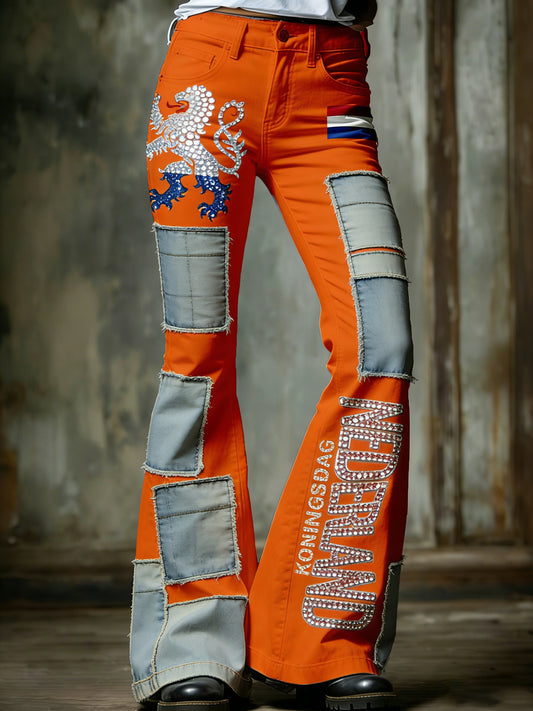 Dames vintage uitlopende broek voor Nederlandse koningsdagvieringen