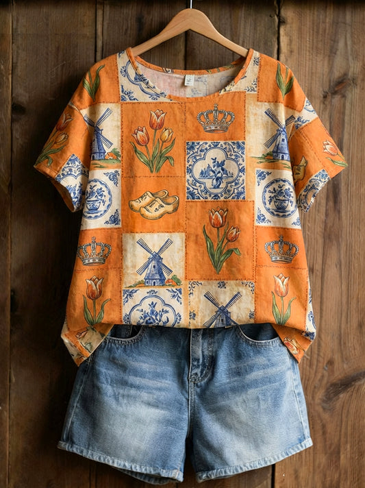 Nederlandse Culturele Symbolen Dames Gedrukt Casual Overhemd