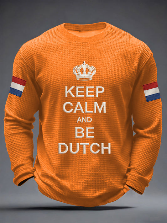 Herenhouden kalm en zijn Nederlandse print casual wafel lange mouw T-shirt