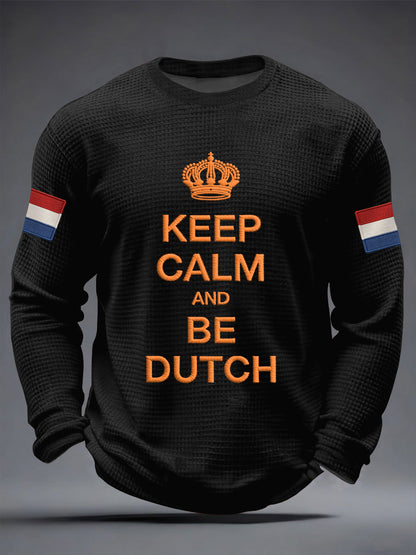 Herenhouden kalm en zijn Nederlandse print casual wafel lange mouw T-shirt