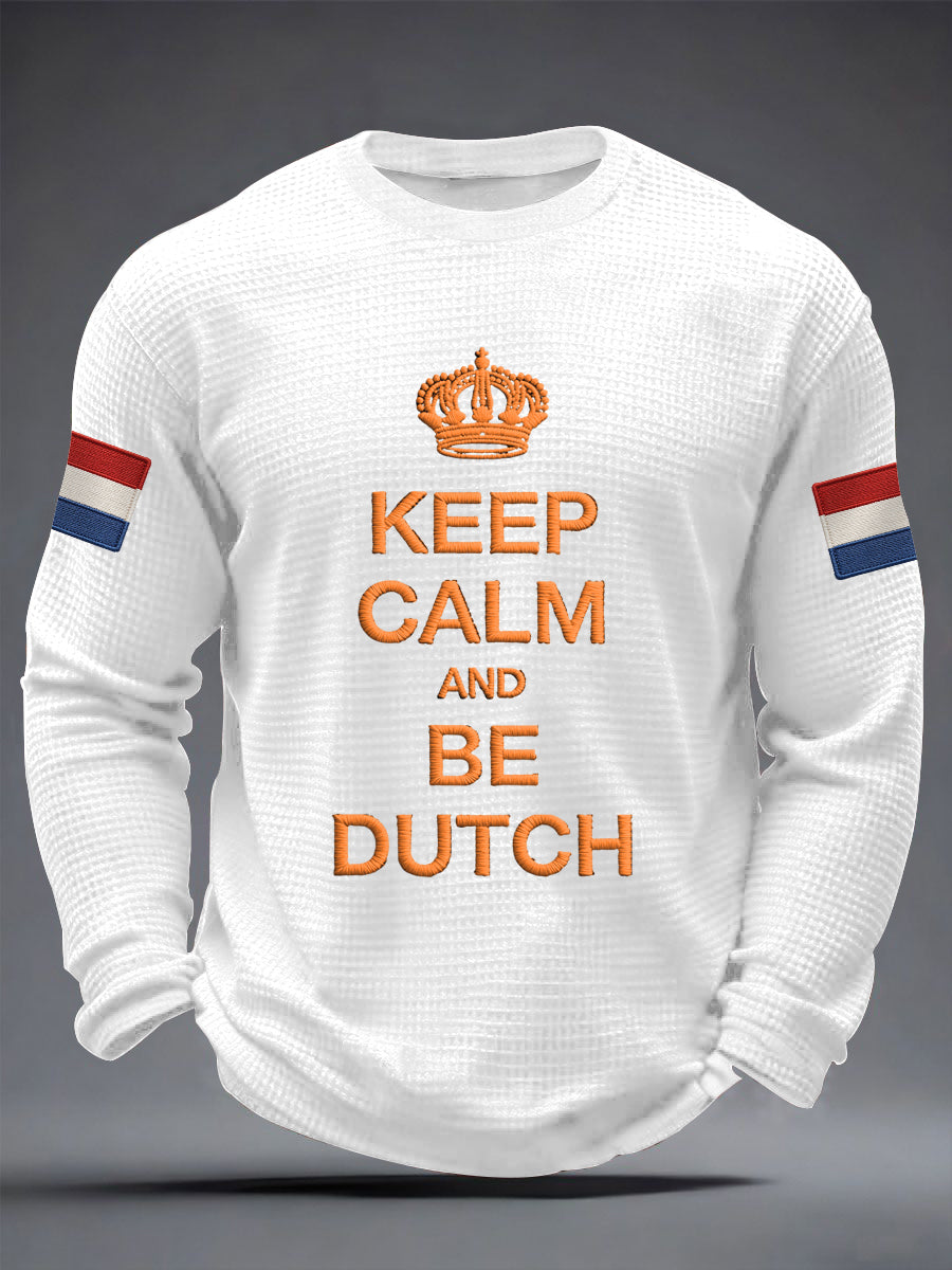 Herenhouden kalm en zijn Nederlandse print casual wafel lange mouw T-shirt