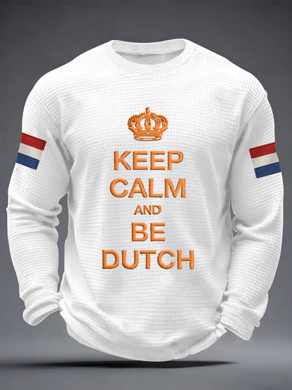 Herenhouden kalm en zijn Nederlandse print casual wafel lange mouw T-shirt
