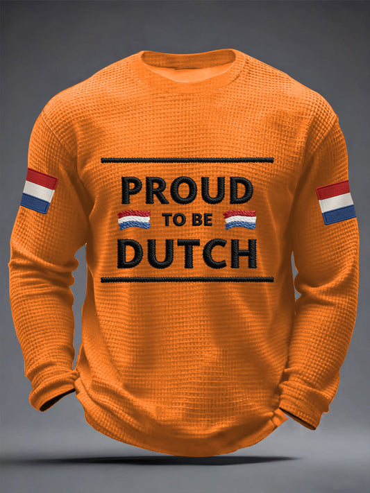 Heren Trots om Nederlands Nederland Vlag Print Casual Waffle T-shirt met lange mouwen