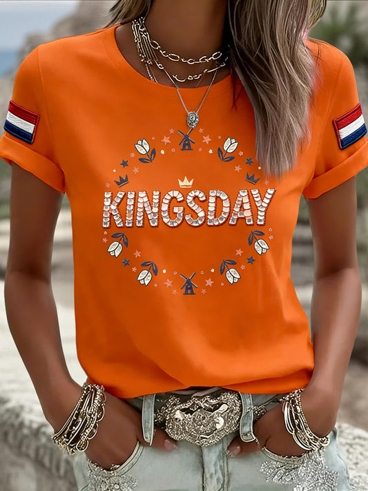 Dames Vintage Nederlandse Koningsdag Bloemen Casual T-shirt