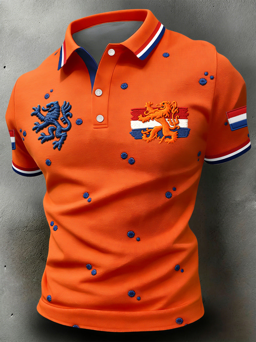 Retro Nederlandse Koningsdag Polka Pot Casual Poloshirt