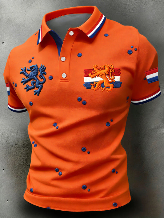 Retro Nederlandse Koningsdag Polka Pot Casual Poloshirt