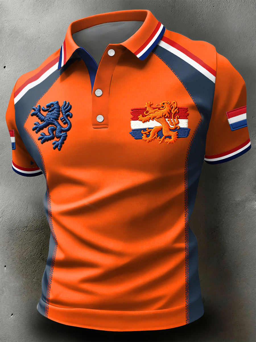 Retro Nederlandse Koningsdag symmetrisch geometrisch casual poloshirt