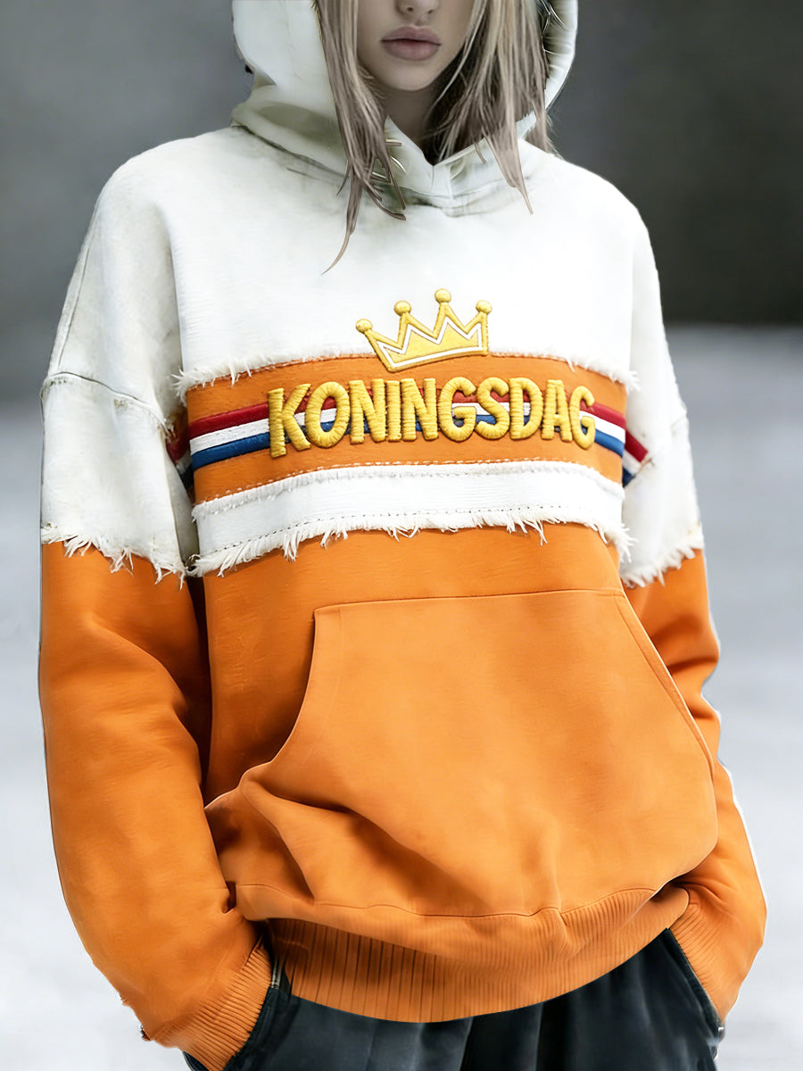 Dames Nederlandse Koningsdag 3D Patchwork Print Casual Sweatshirt met capuchon