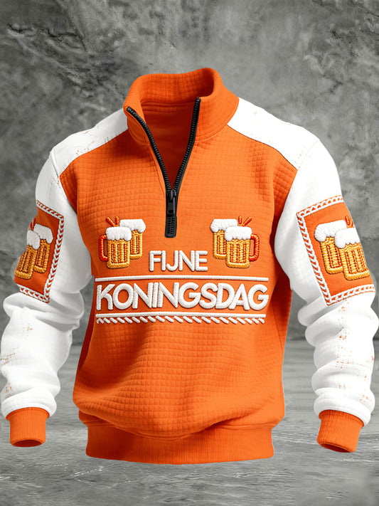 Nederlandse koningsdag bierpatchwork ruit katoenen katoenen staafkraag sweatshirt