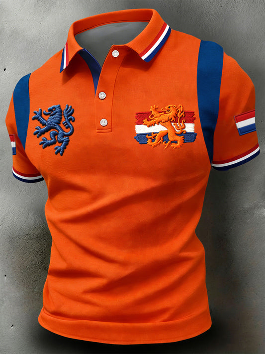 Retro Nederlandse Koningsdag klassiek casual poloshirt
