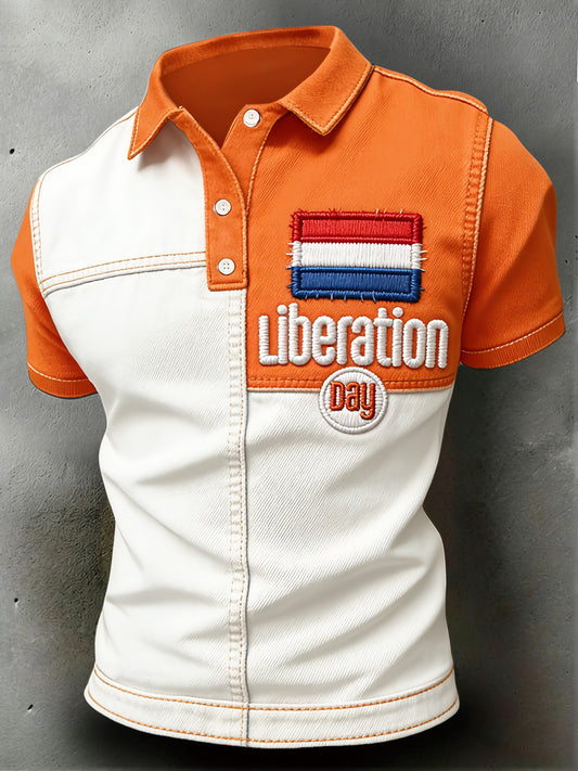 Herendag Nederlandse Bevrijding Patchwork Print Casual Poloshirt