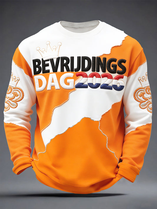 Heren Nederlandse Bevrijdingsdag Onregelmatige patchwork print T-shirt met lange mouwen