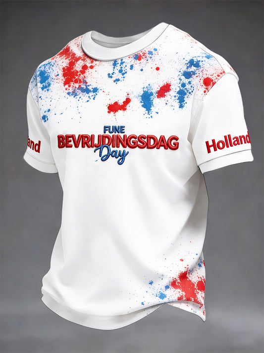Heren Nederlandse Bevrijdingsdag Graffiti Print Casual Mode T-shirt