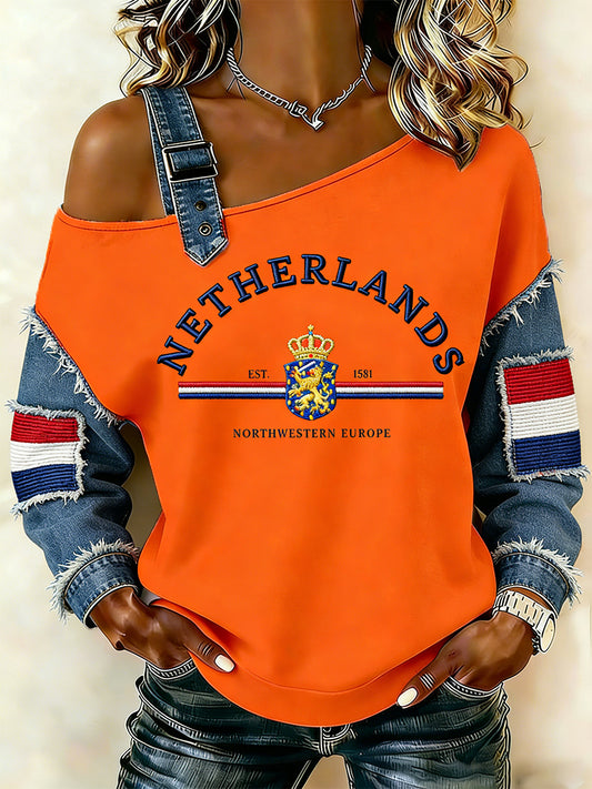 Dames Nederlandse Koningsdag print hemdje sweater