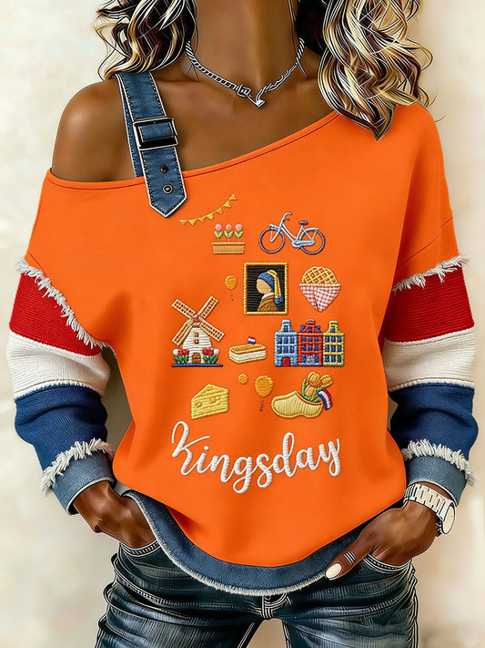 Dames Nederlandse Koningsdag print hemdje sweater