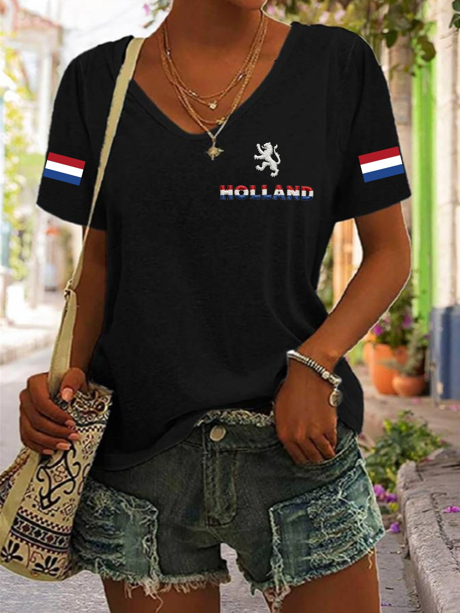 Dames Koningsdag katoenen T-shirt met V-hals