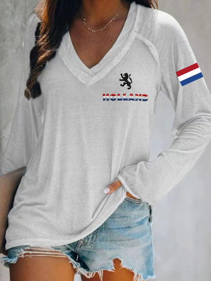 Dames Koningsdag katoenen T-shirt met V-hals