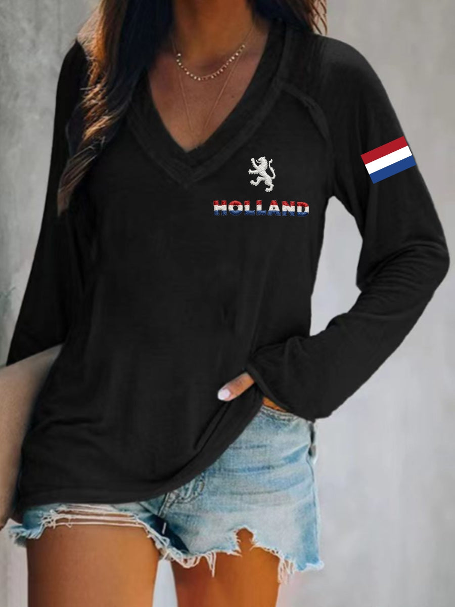 Dames Koningsdag katoenen T-shirt met V-hals