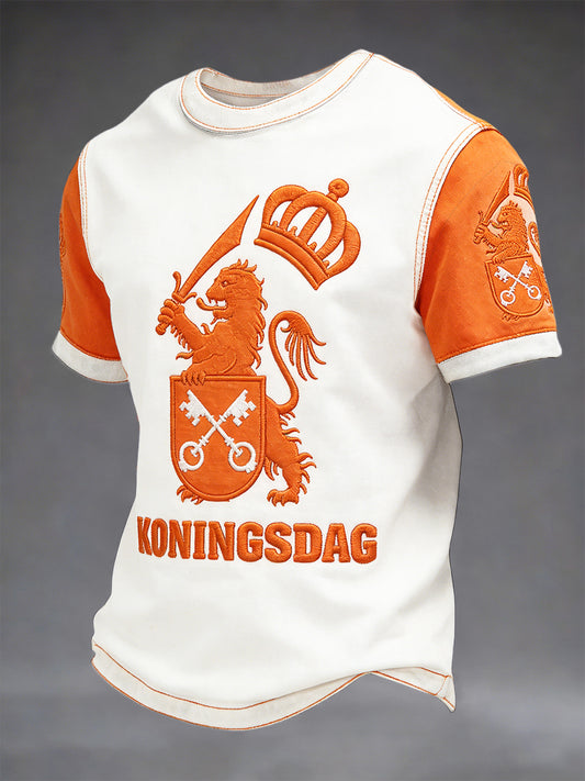 Nederlandse Koningsdag patchwork print casual gebroken wit T-shirt