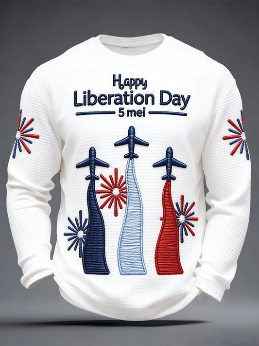 Waffle Weave Casual T-shirt met lange mouwen voor heren