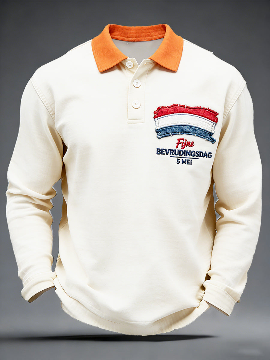 Off-White Nederlandse Vlag Bevrijdingsdag voor heren, casual T-shirt met lange mouwen