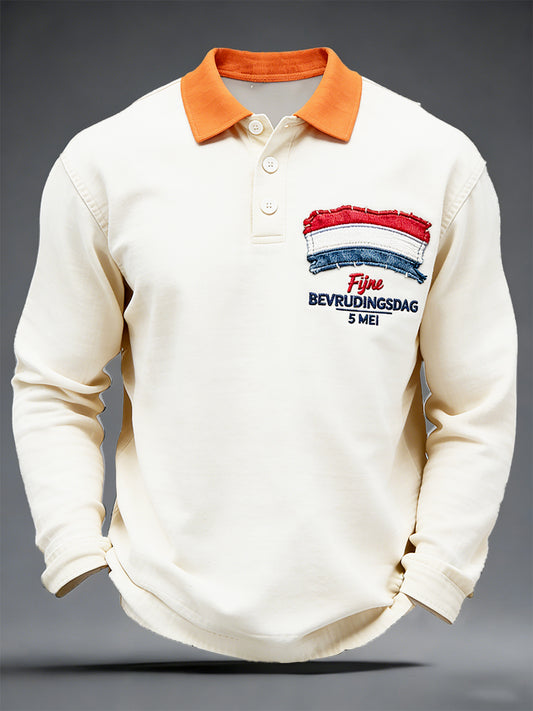 Off-White Nederlandse Vlag Bevrijdingsdag voor heren, casual T-shirt met lange mouwen