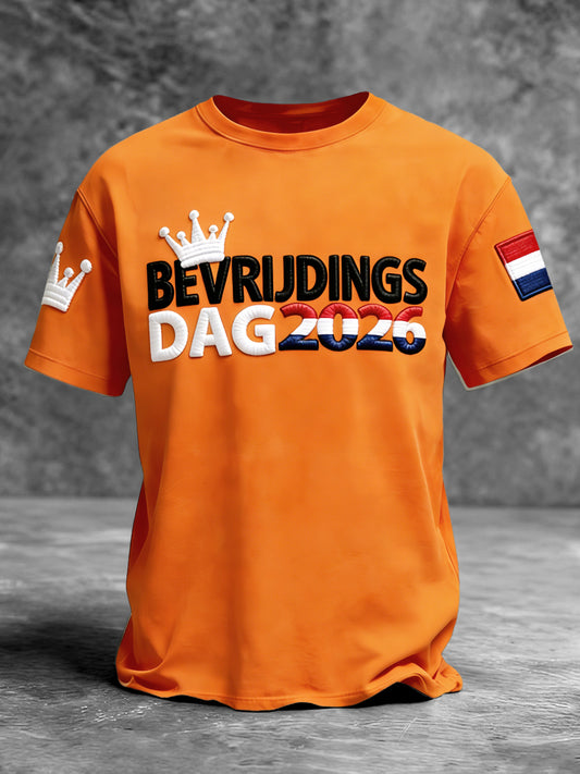 Oranje Nederlandse bevrijdingsdag 2026 print casual T-shirt