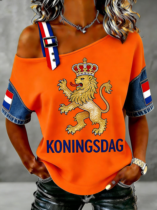 Dames vintage off-shoulder top voor de Nederlandse Koningsdag-viering