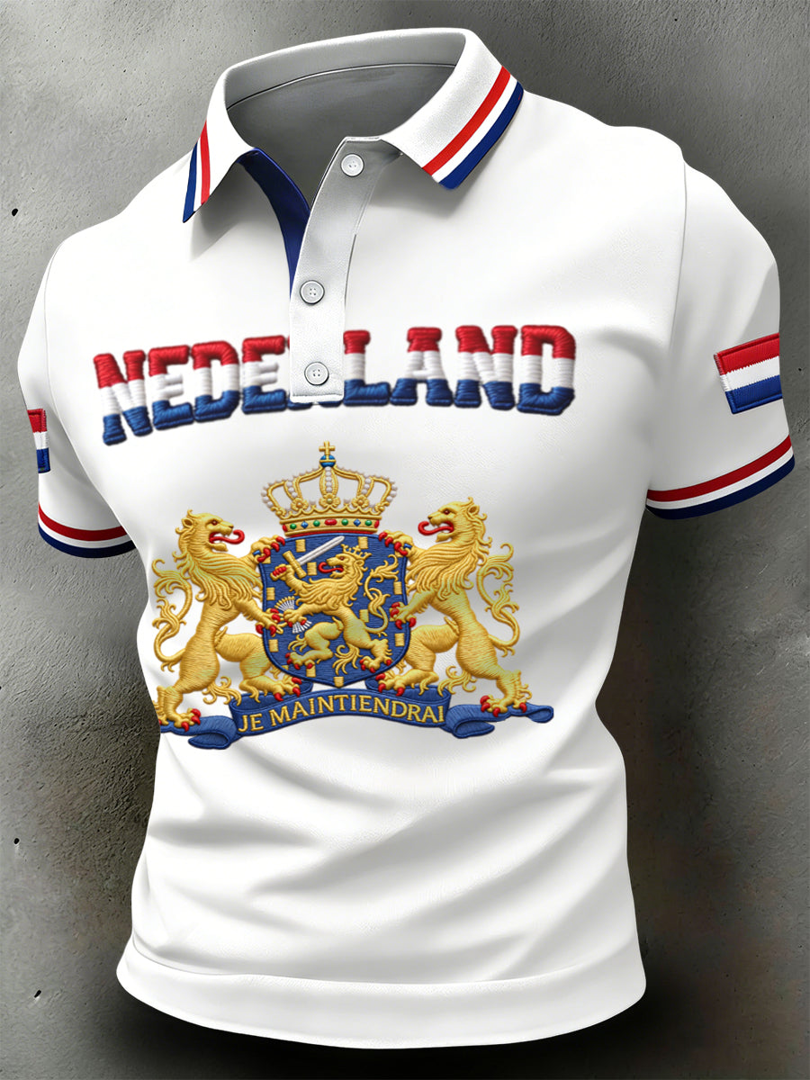 Retro Nederlands Koningsdag-embleem casual poloshirt