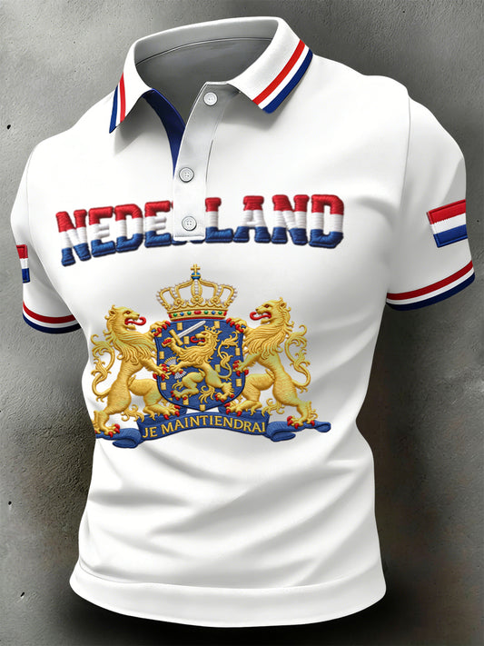 Retro Nederlands Koningsdag-embleem casual poloshirt
