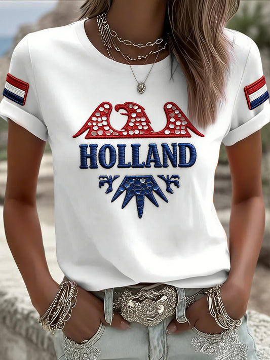Dames vintage Nederlandse Koningsdag-kunst casual t-shirt