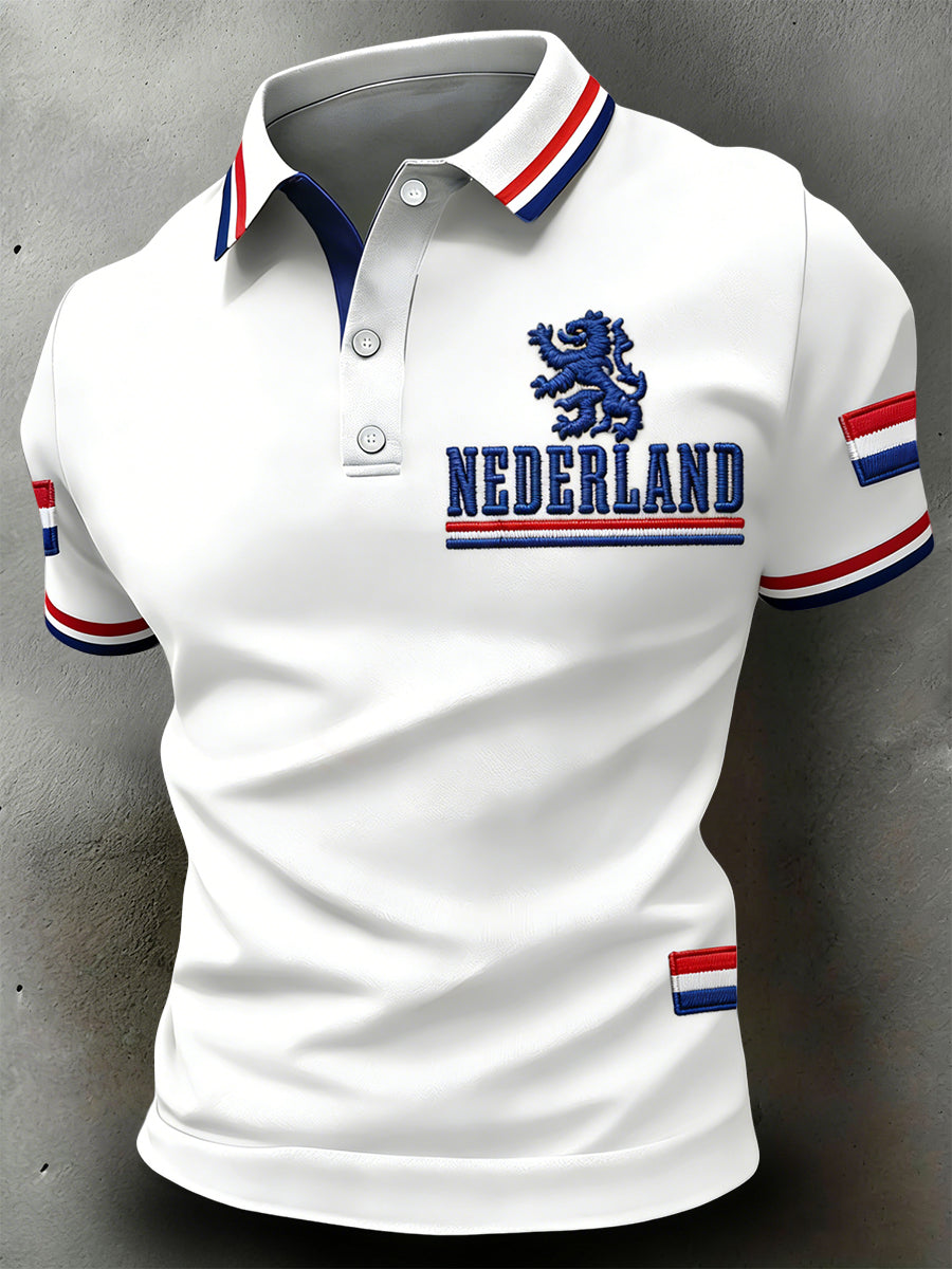 Retro Nederlandse Koningsdag Klassiek Casual Poloshirt