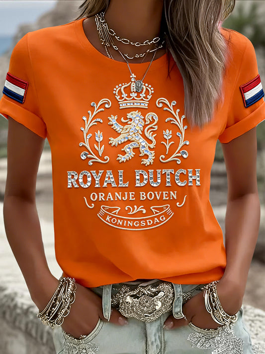 Dames vintage Nederlandse Koningsdag leeuw casual T-shirt