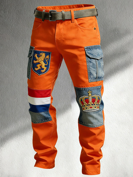 Herendag Nederlandse Koning Herdenking Art Patchwork Print Casual Broeken