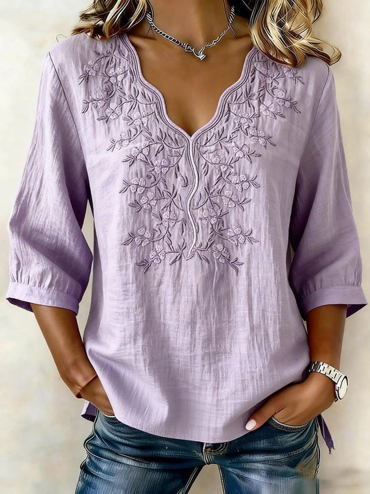 Dames bloemen katoen-linnen casual T-shirt