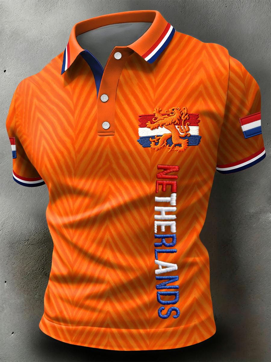 Retro Nederlandse Koningsdag Gestreept Art Casual Poloshirt