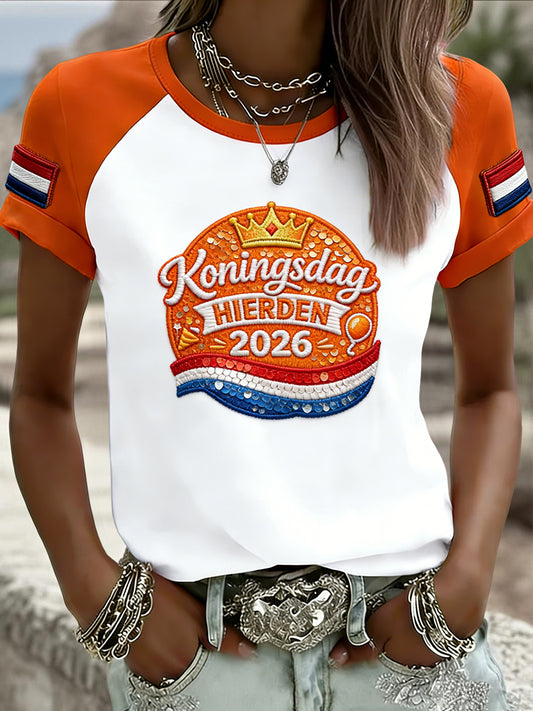 Vintage 2026 koningsdag casual T-shirt voor dames